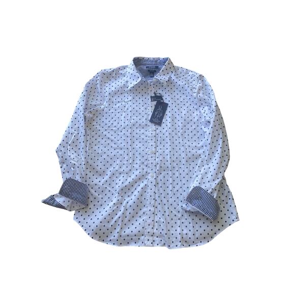 NWT FLAWS CHAPS No Iron Shirt Easy Care Slimming Fit Long Sleeve Polkadot Large - Picture 3 of 9